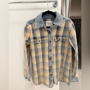 Cleo + Wolf Women's Plaid Button Down Denim Shirt